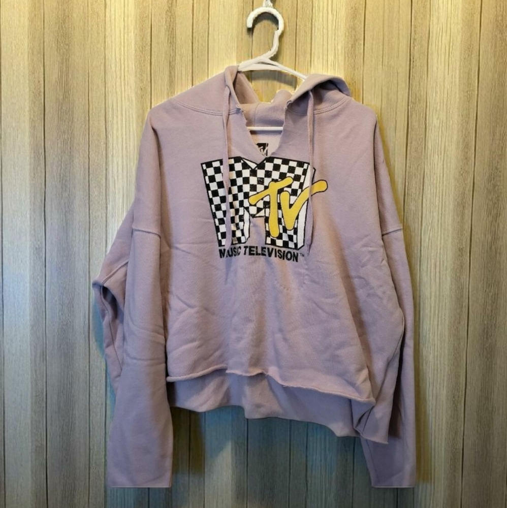 Forever 21 Plus Light Purple Checkered MTV Cropped Hoodie 3X
